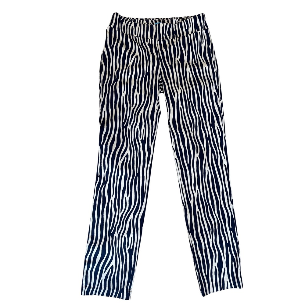 J.McLaughlin Womens Navy White Zebra Print Pull On Straight Leg Pants Size 8